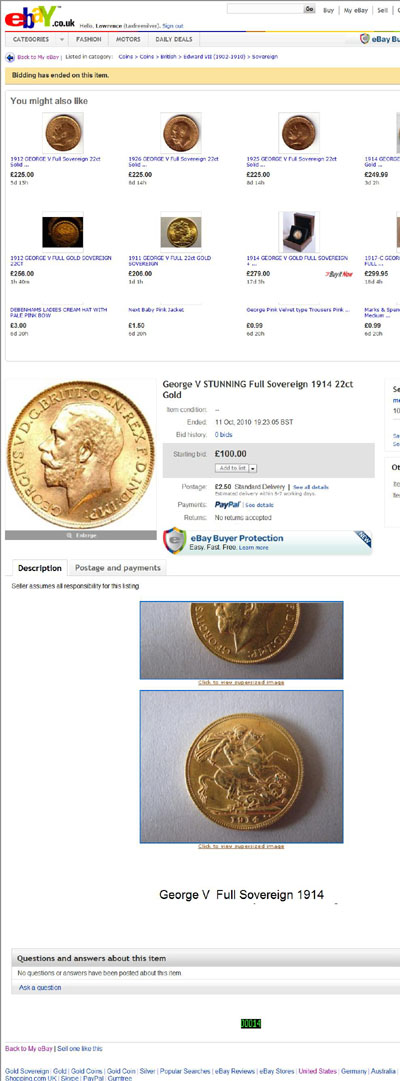 mead6847 1912 George V Uncirculated Sovereign eBay Auction Listing